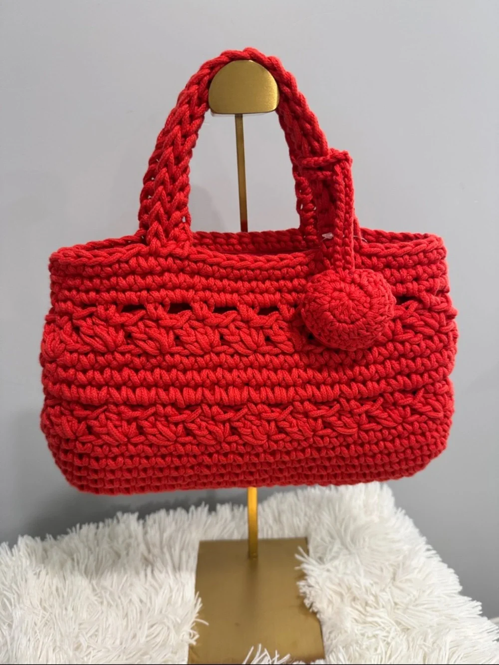 Red Crochet Tote Bag